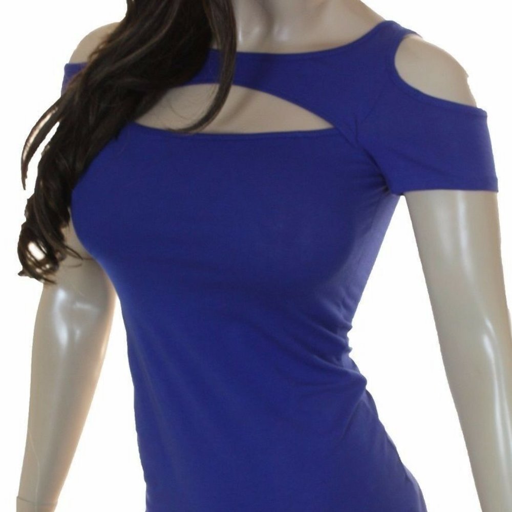 Royal Blue Short Sleeve Peek A Boo T Shirt Top